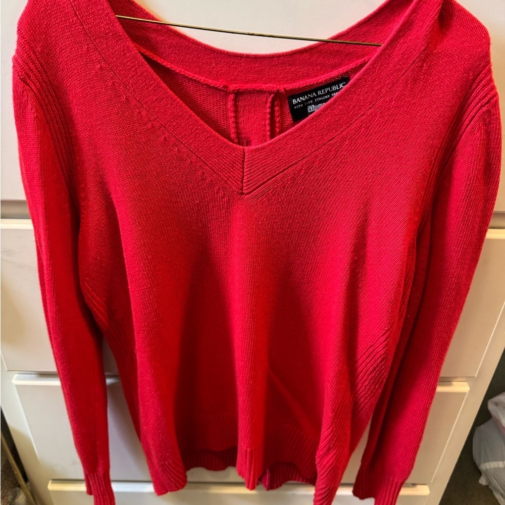 Banana Republic Red V-Neck Back Button Sweater